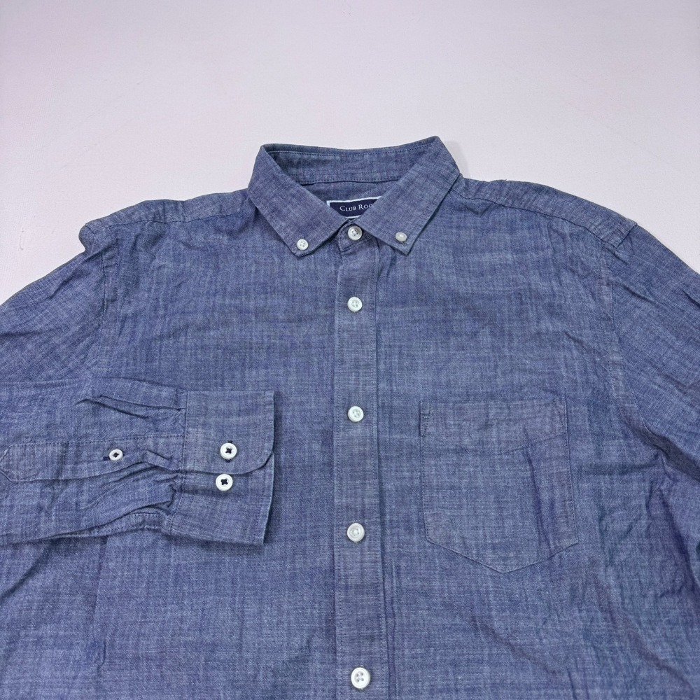 Club Room Mens Medium Blue Chambray Work Button Down Western Long Sleeve Shirt